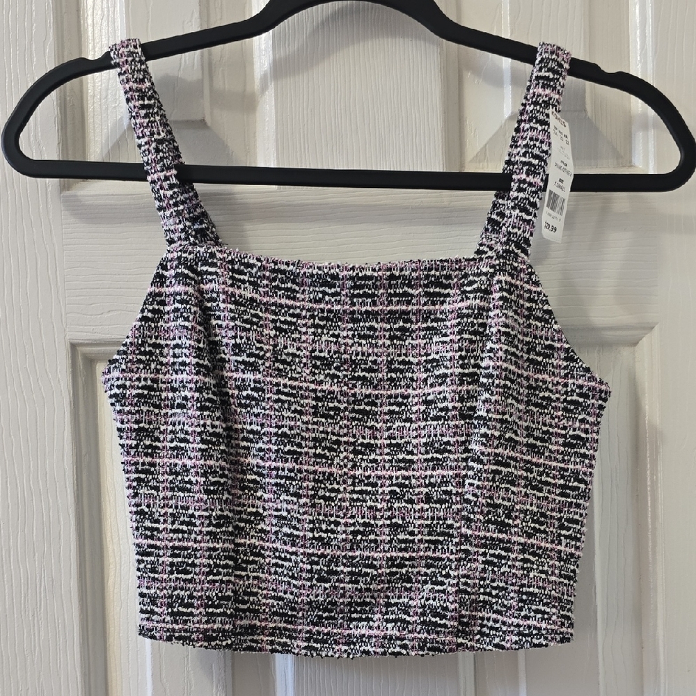 LIVE TO BE SPOILED BRAND WOMEN'S JUNIOR SIZE BLACK & PINK CROP TANK TOP SIZE XS